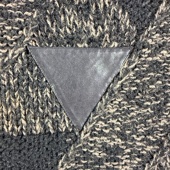 Vintage Cambridge Classics Mervyns Chunky Knit Sweater Mens M Leather Triangles - Picture 3 of 7